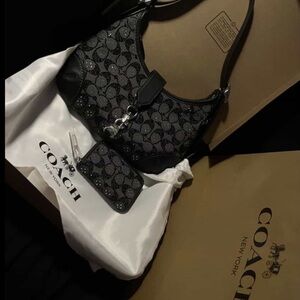 Coach Black and Gray Signature Shoulder Bag